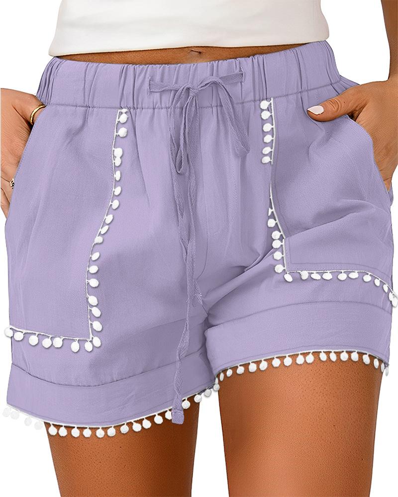 

Lace Patch Pocket Design Drawstring Shorts, Purple