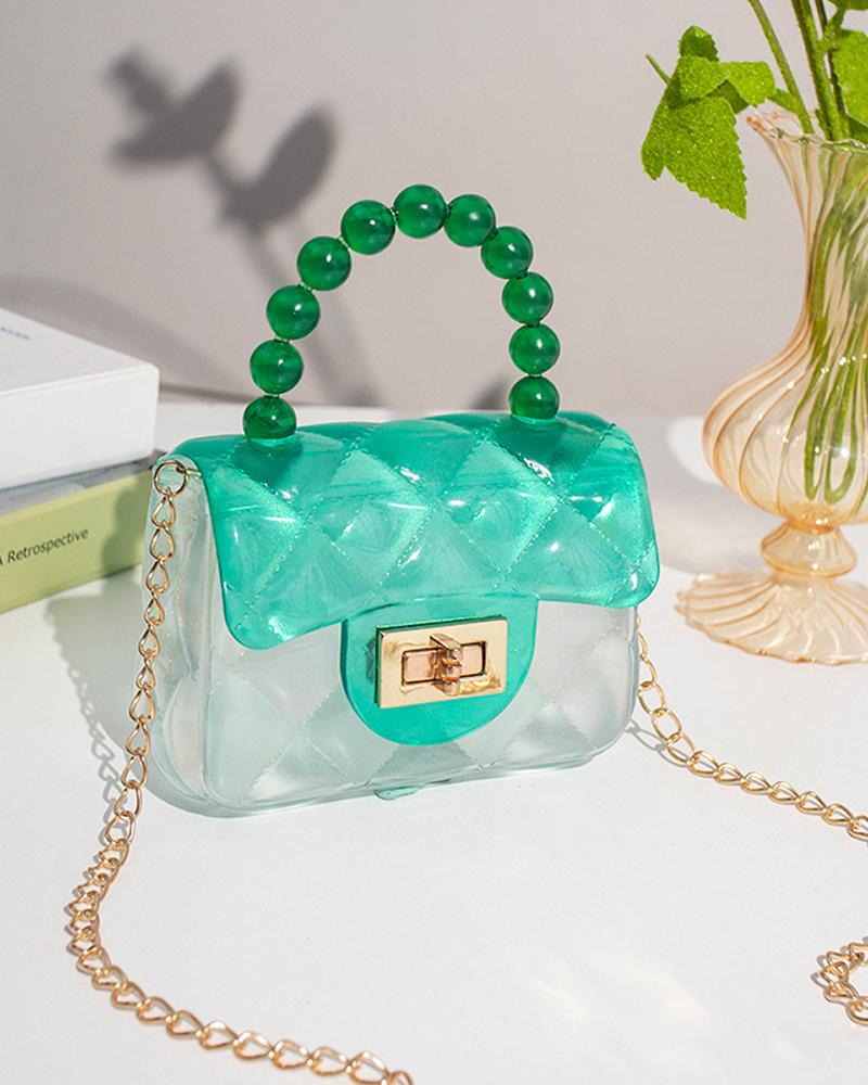 

Quilted Holographic Clear Metal Lock Chain Strap Bag, Green