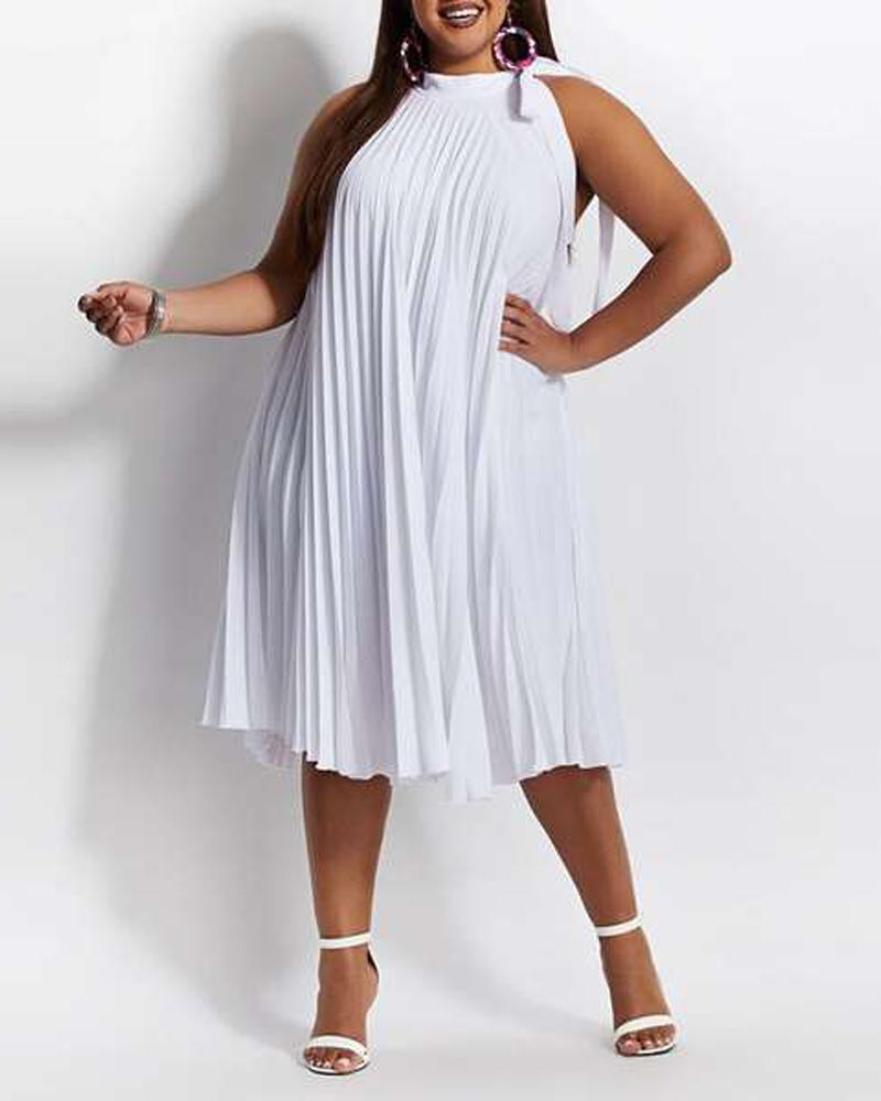 

Plus Size Tied Detail Sleeveless Pleated Casual Dress, White