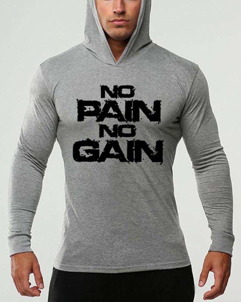 

Letter Print Long Sleeve Hoodies Sweatshirts, Gray
