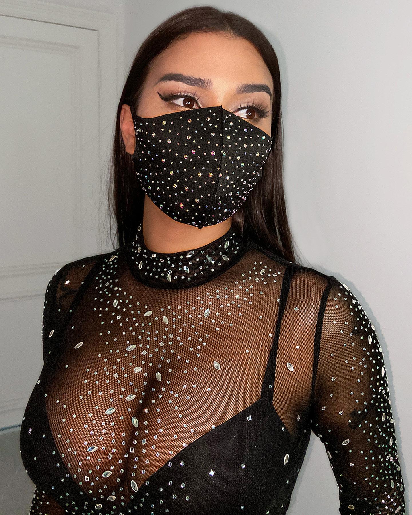 

Rhinestone Breathable Ear Loop Mouth Mask Reusable, Black