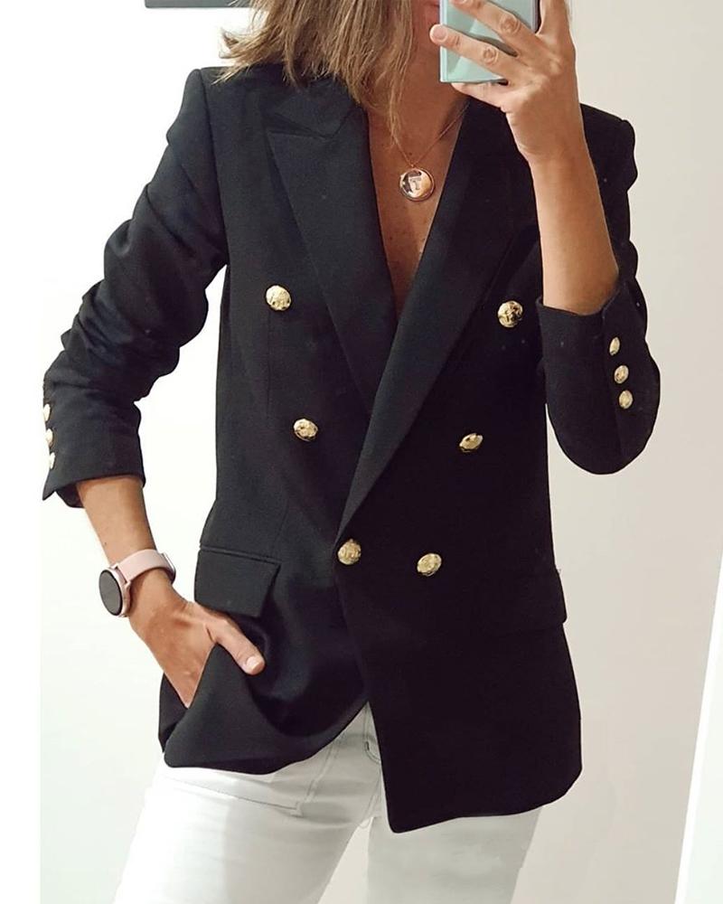

Solid Color Long Sleeve Suit Coat, Black