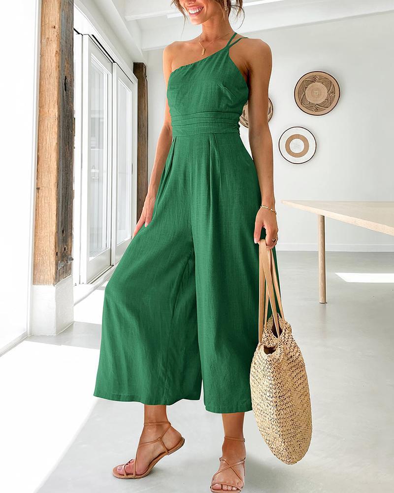 

One Shoulder Wide Leg Jumpsuit, Dark green