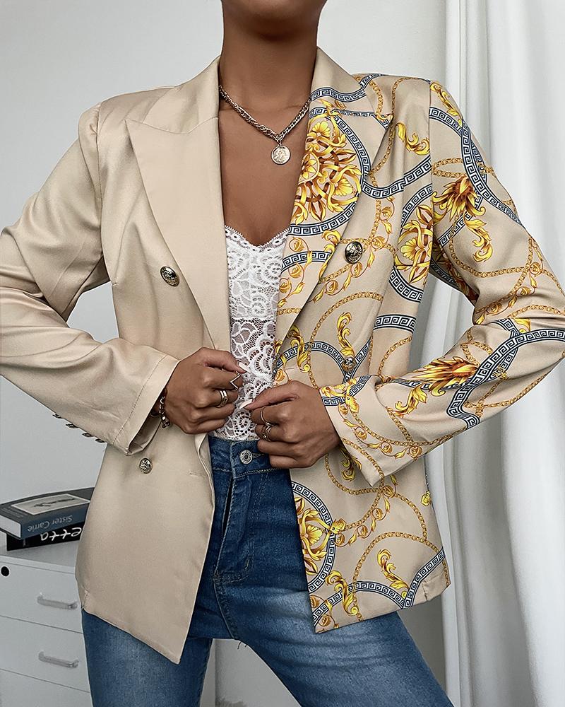 

Scarf Print Colorblock Long Sleeve Blazer Coat, Yellow