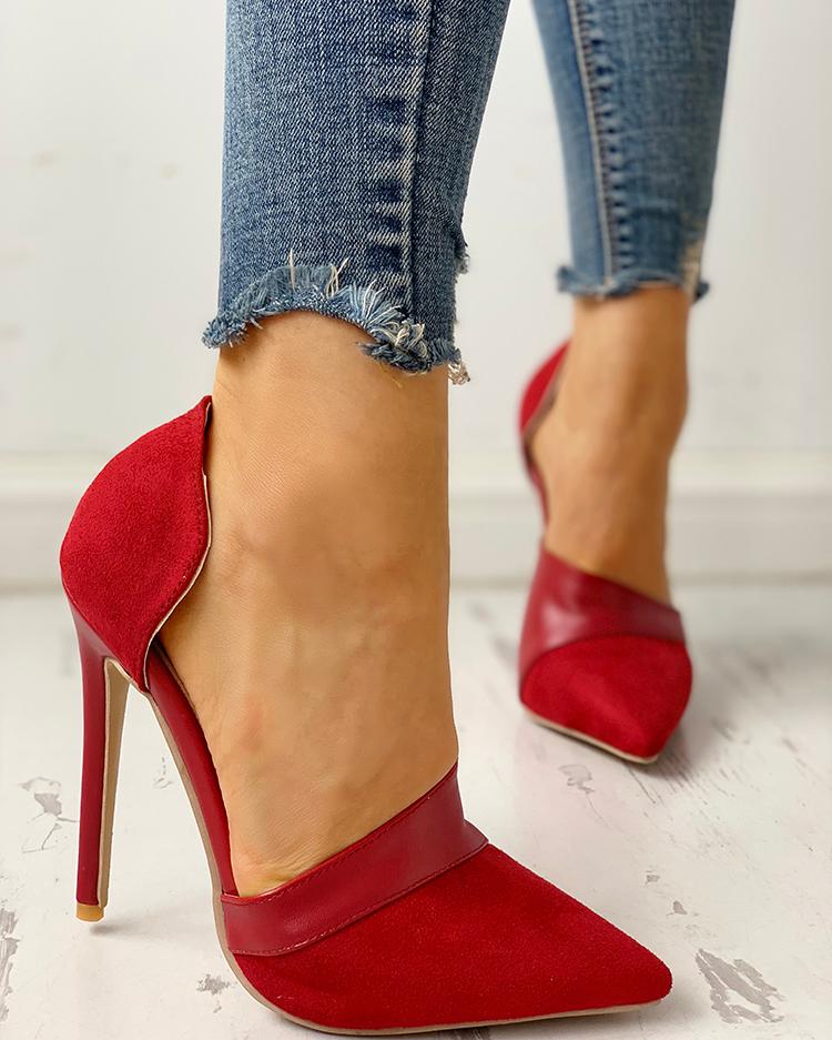 

Pointed Toe Suede & PU Heels, Red