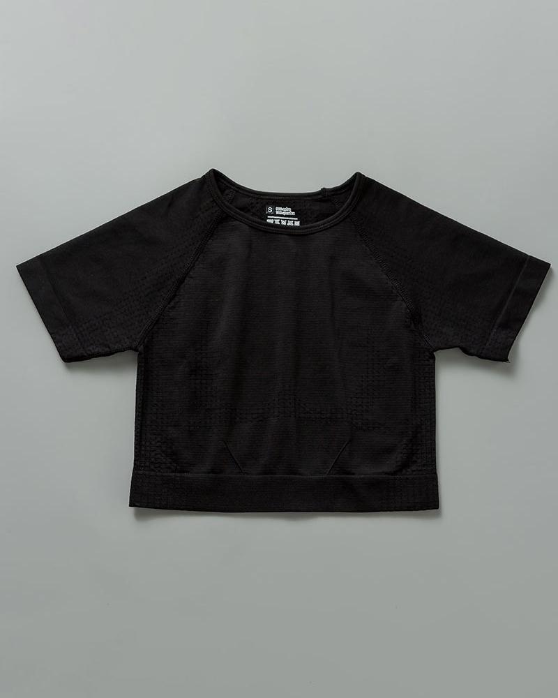 

Plain Short Sleeve Round Neck Skinny Active Tops, Black
