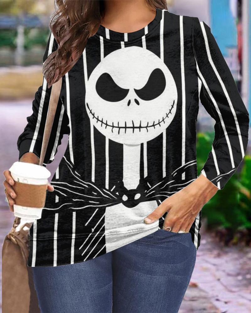 

Plus Size Halloween Horror Graphic Print Long Sleeve Top, Black