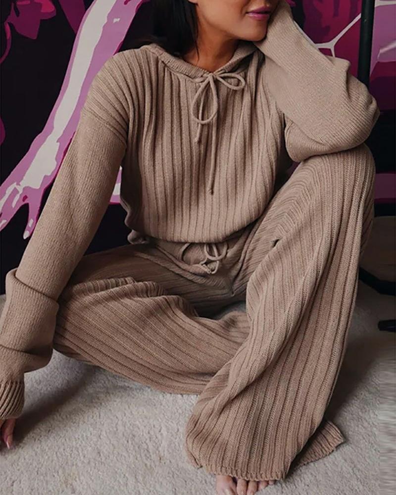 

Drawstring Hooded Top & Pants Set, Khaki