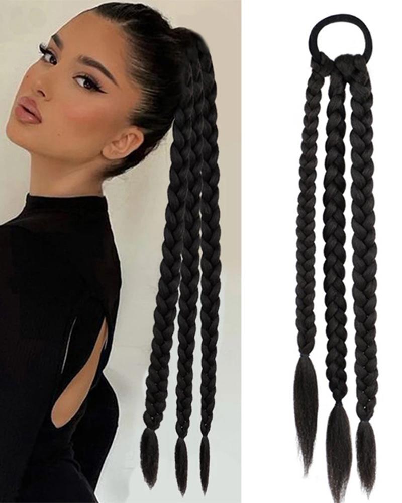 1pc Heat Resistant Synthetic Braided Dreadlock Ponytail Extension With Elastic Rubber Tie