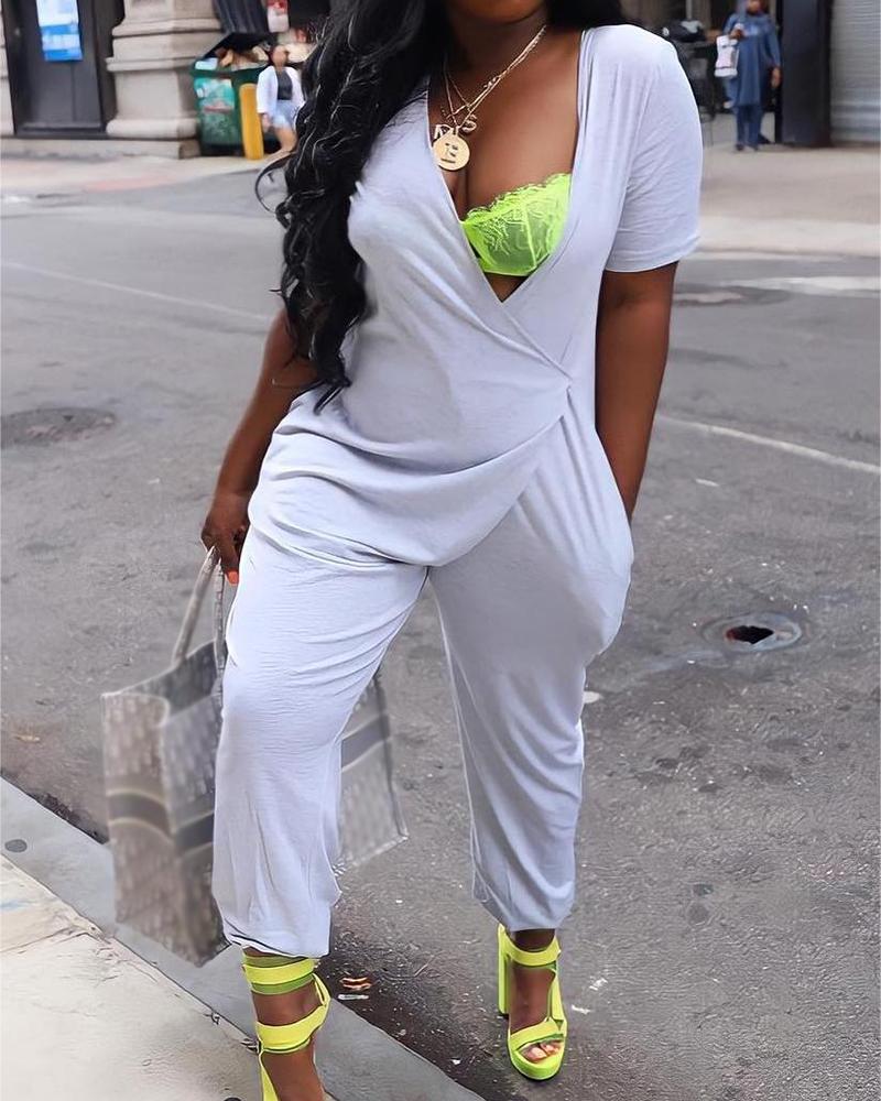 

Asymmetrical Neck Pocket Design Jumpsuit, White