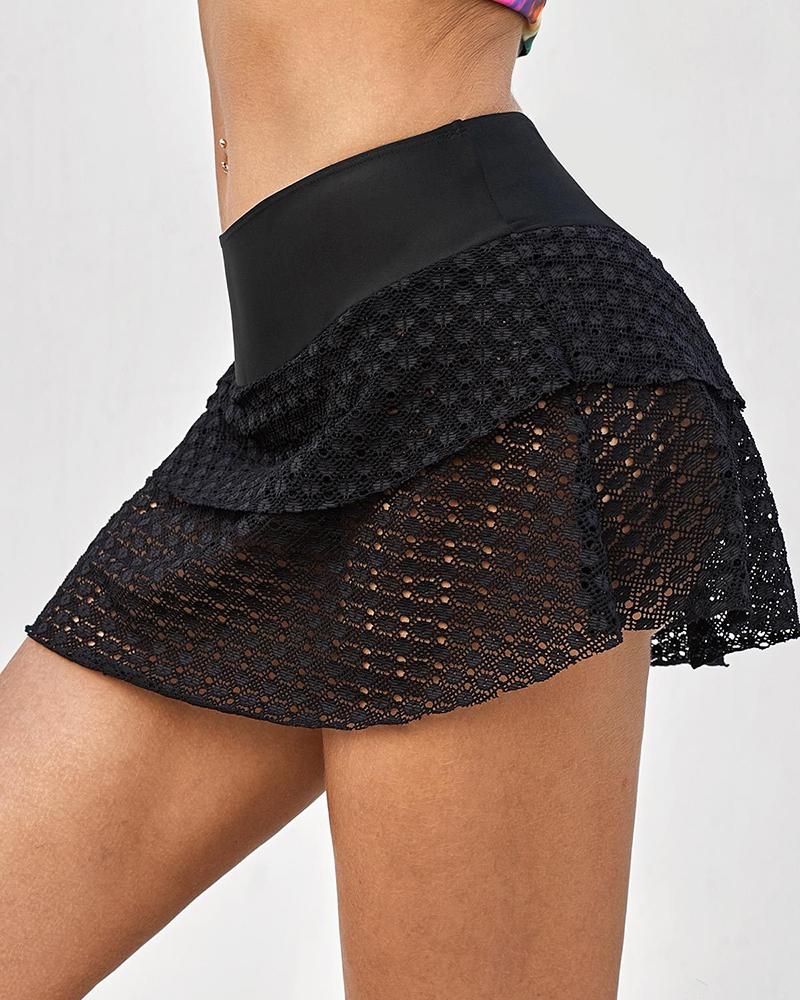 

High Waist Layered Lace Skorts, Black
