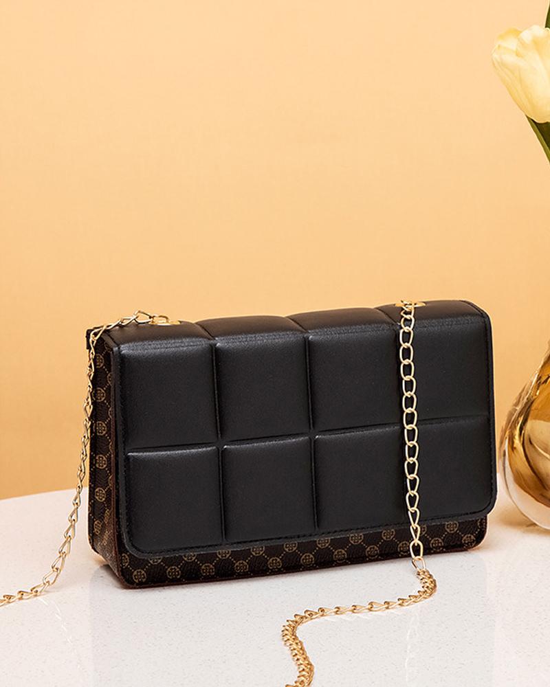 

Clover Pattern Print Chain Strap Flap Shoulder Bag, Black