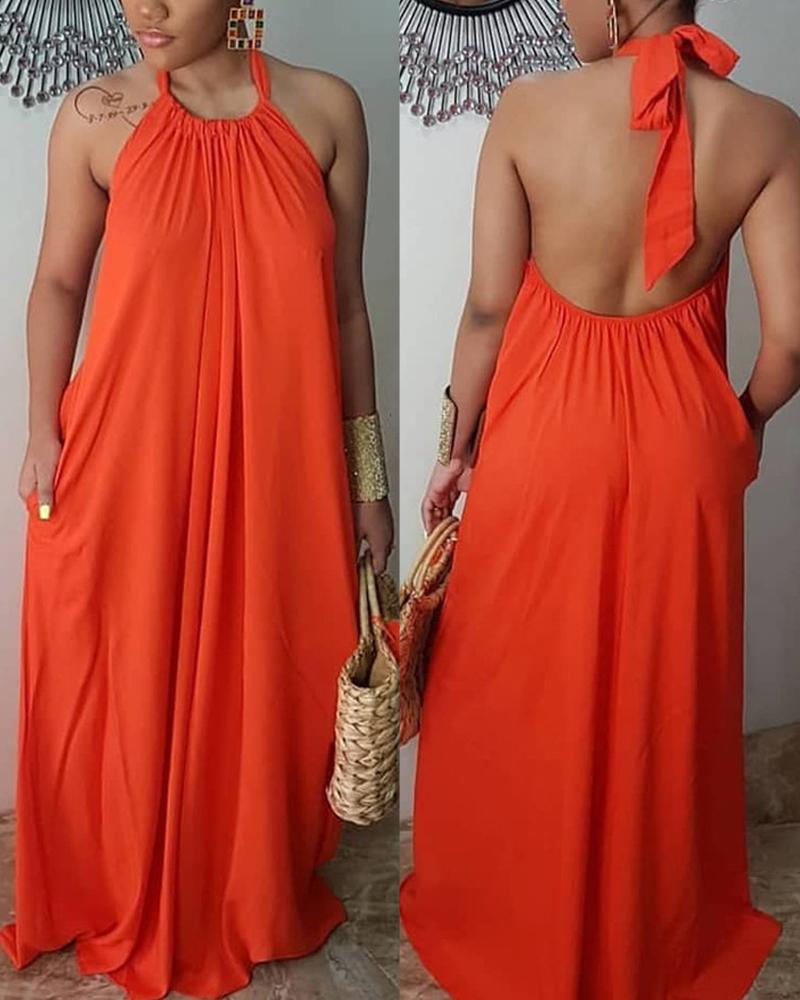 

Halter Backless Pocket Detail Maxi Swing Dress, Orange