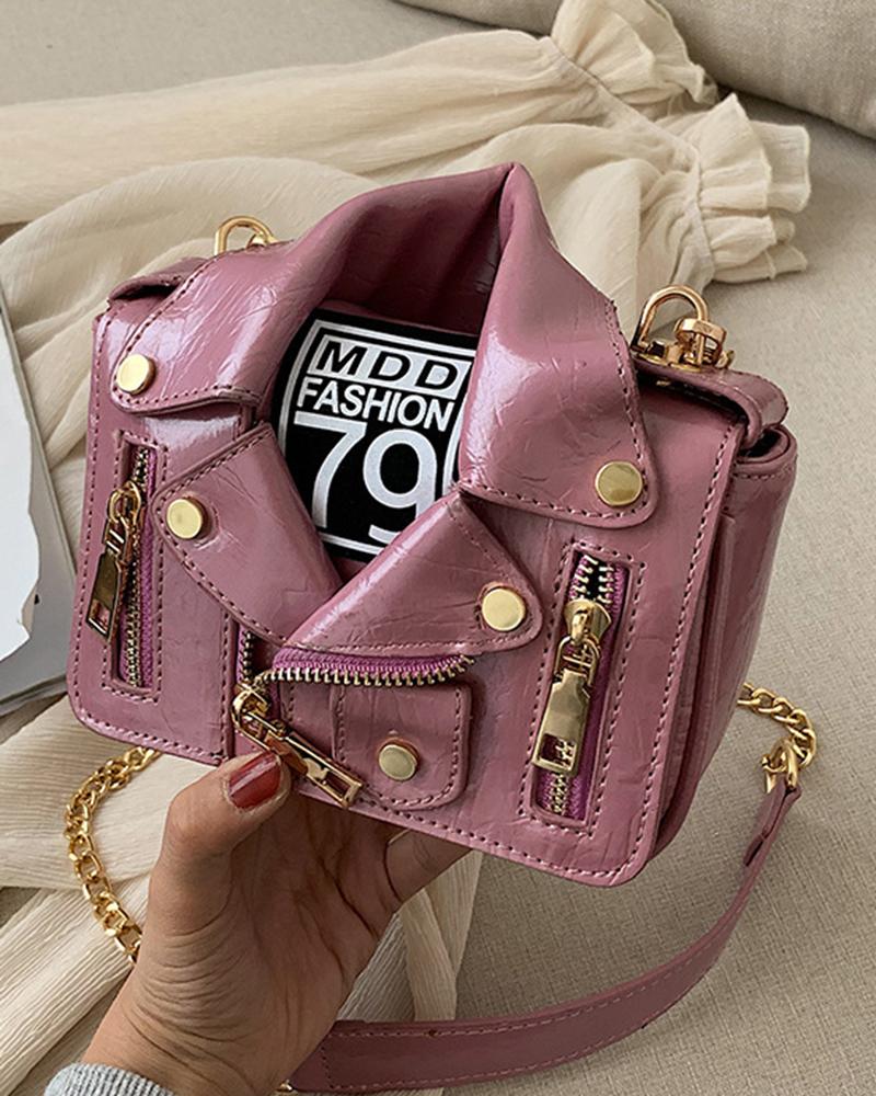 

Chain Strap Unique Cute Zip Jacket Crossbody Bag, Pink