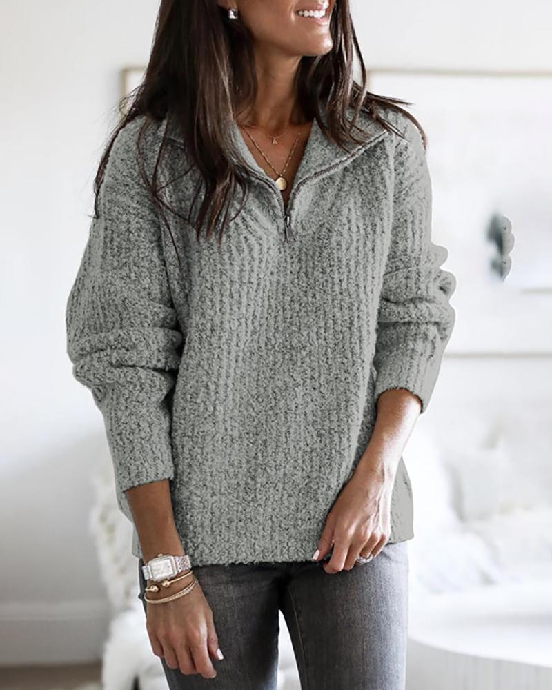 

Zipper Front Long Sleeve Sweatshirt, Gray
