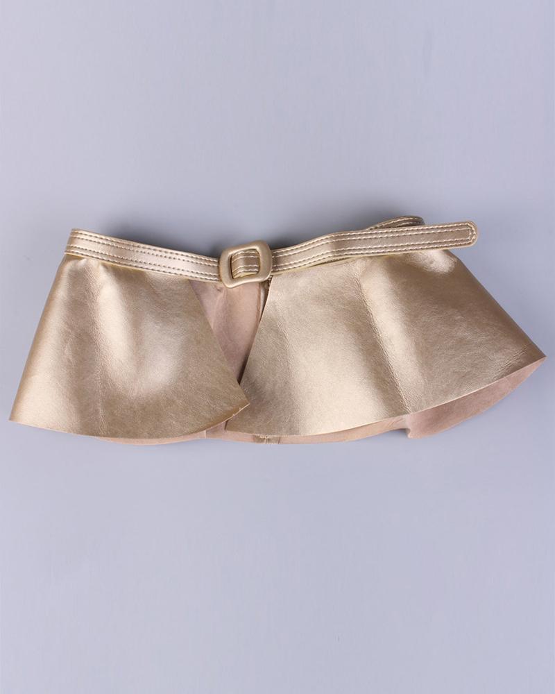 

PU Leather Ruffle Hem Belt, Gold