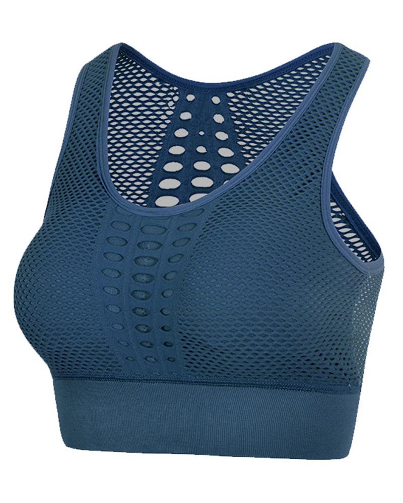 

Hollow Out Yoga Sports Bra Tank Top, Blue
