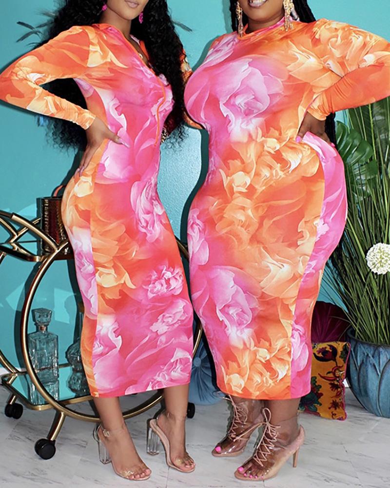 

Plus Size Colorblock Zipper Design Long Sleeve Dress, Style3