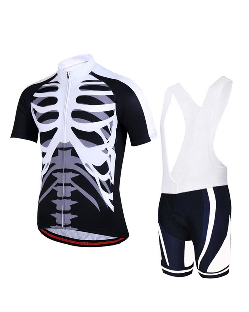 

Skeleton Cartoon Print Short Sleeve T-shirts With Sleeveless Skinny Rompers Suit Sets, Silver
