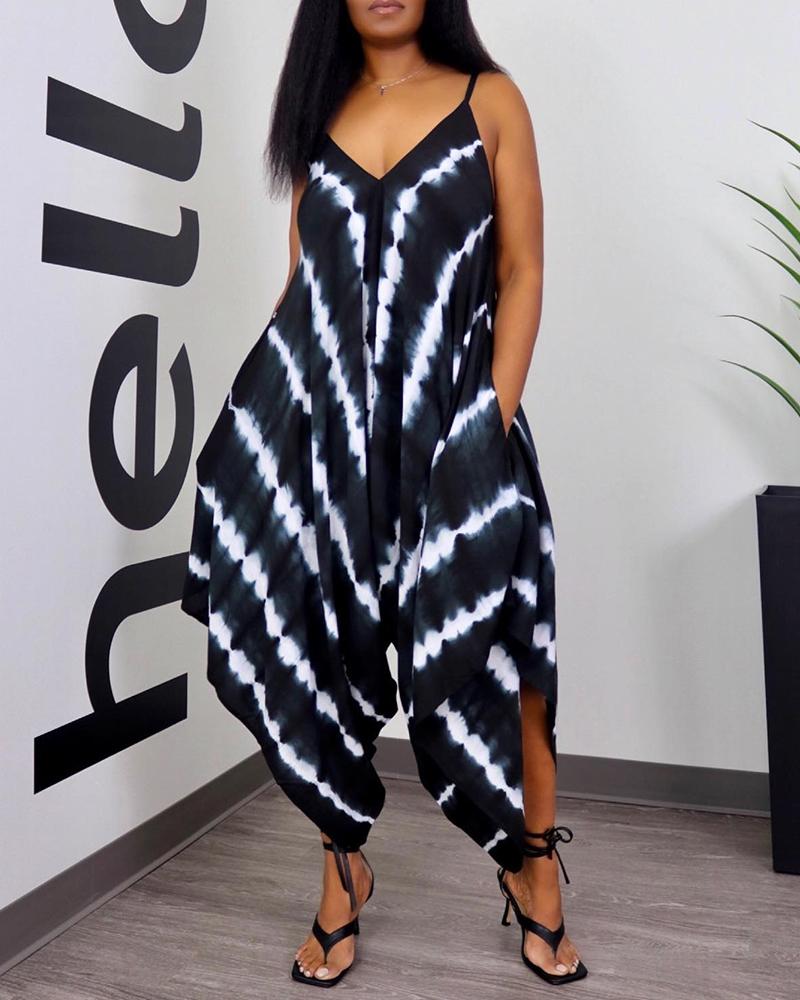 

Tie Dye Print Pocket Design Harem Jumpsuit, Black