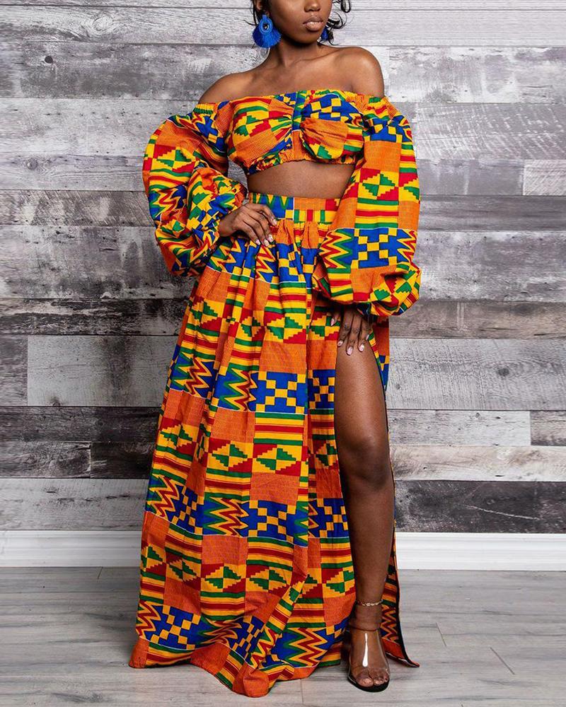 

Africa National Style Printing Long Sleeve Long Skirt Sets, Orange