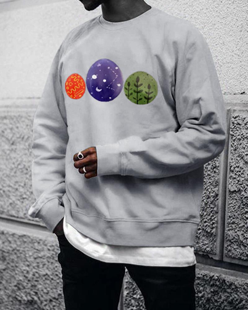 

Easter Day Multicolor Egg Print Long Sleeve T-shirt, Gray