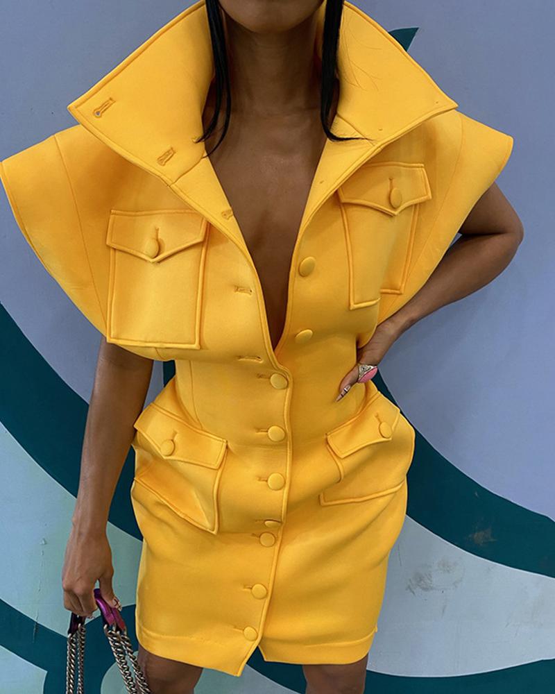 

Solid Color Cap Sleeve Skinny Waist Mini Dress, Yellow