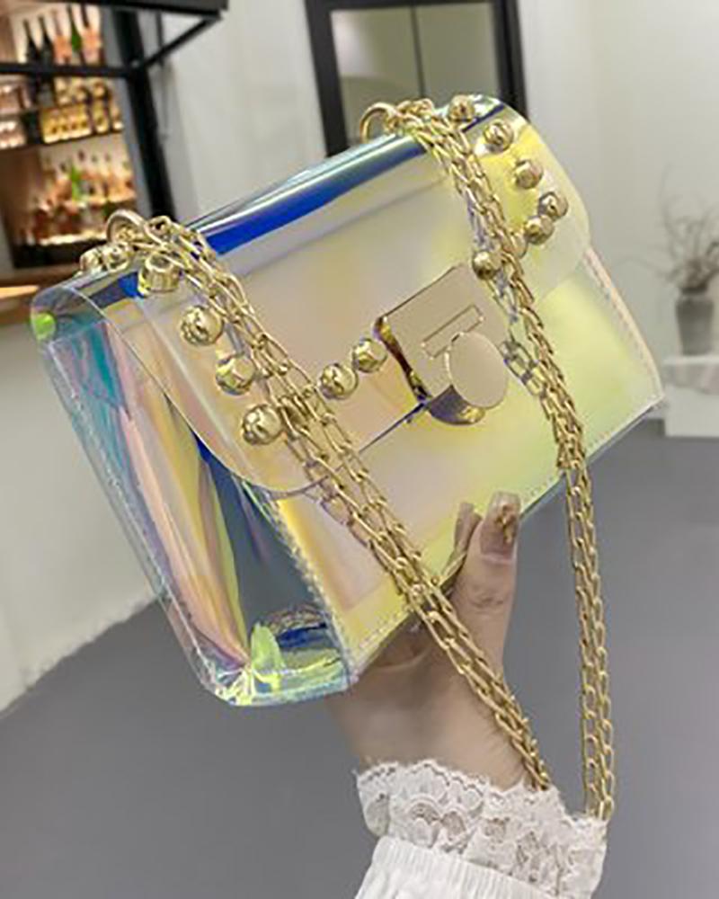 

Colorful Clear Rivet Decor Square Bag, Style1