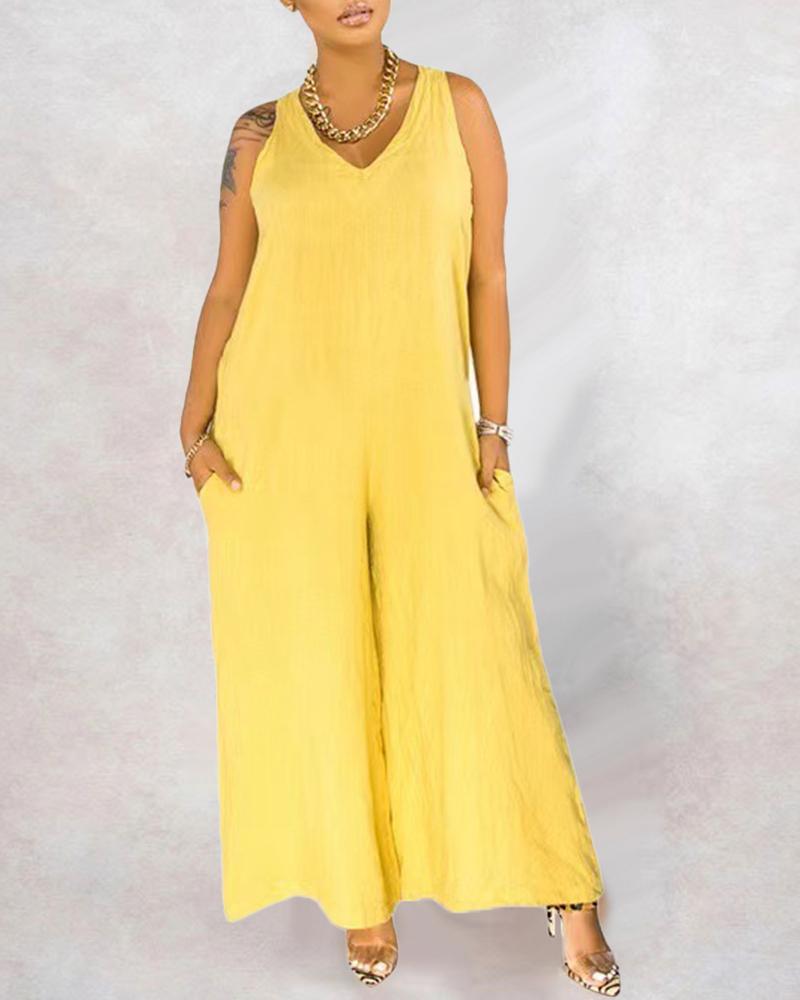 

Tied Detail Sleeveless Wide Leg Jumpsuit, Yellow
