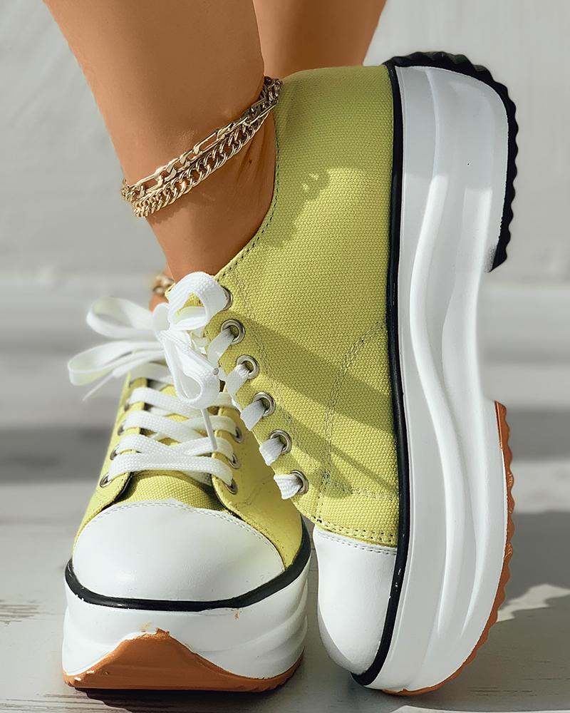 

Stitch Detail Lace-up Front Canvas Shoes, Lvs green
