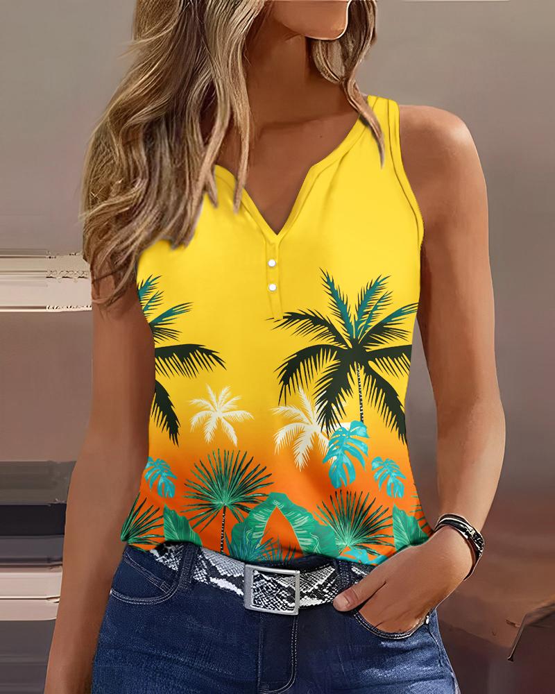 

Tropical Coconut Tree Print Tank Top, Multicolor