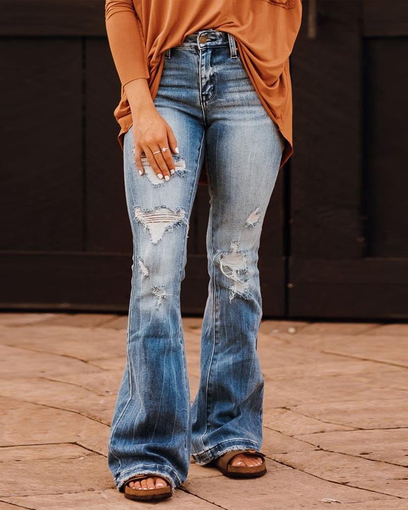 

Vintage Ripped Flared Leg Jeans, Blue