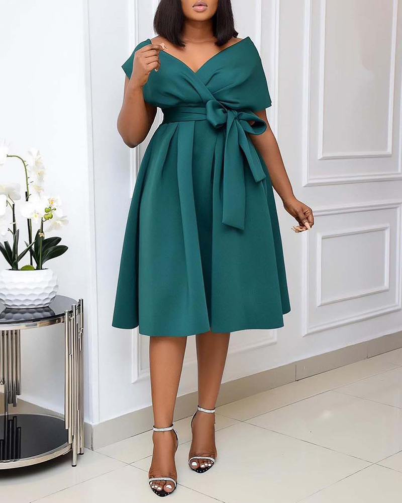 

Plain Knotted Design Evening Dress, Green