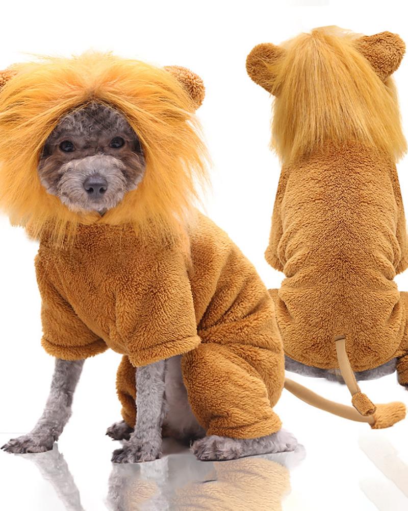 

3D Ear Design Fluffy Pet Lion Costume With Tail, Yellow