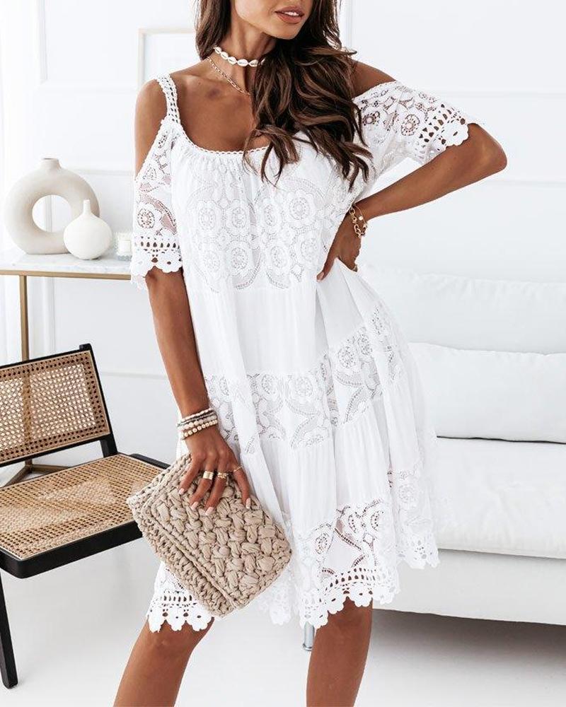 

Cold Shoulder Crochet Lace Dress, White
