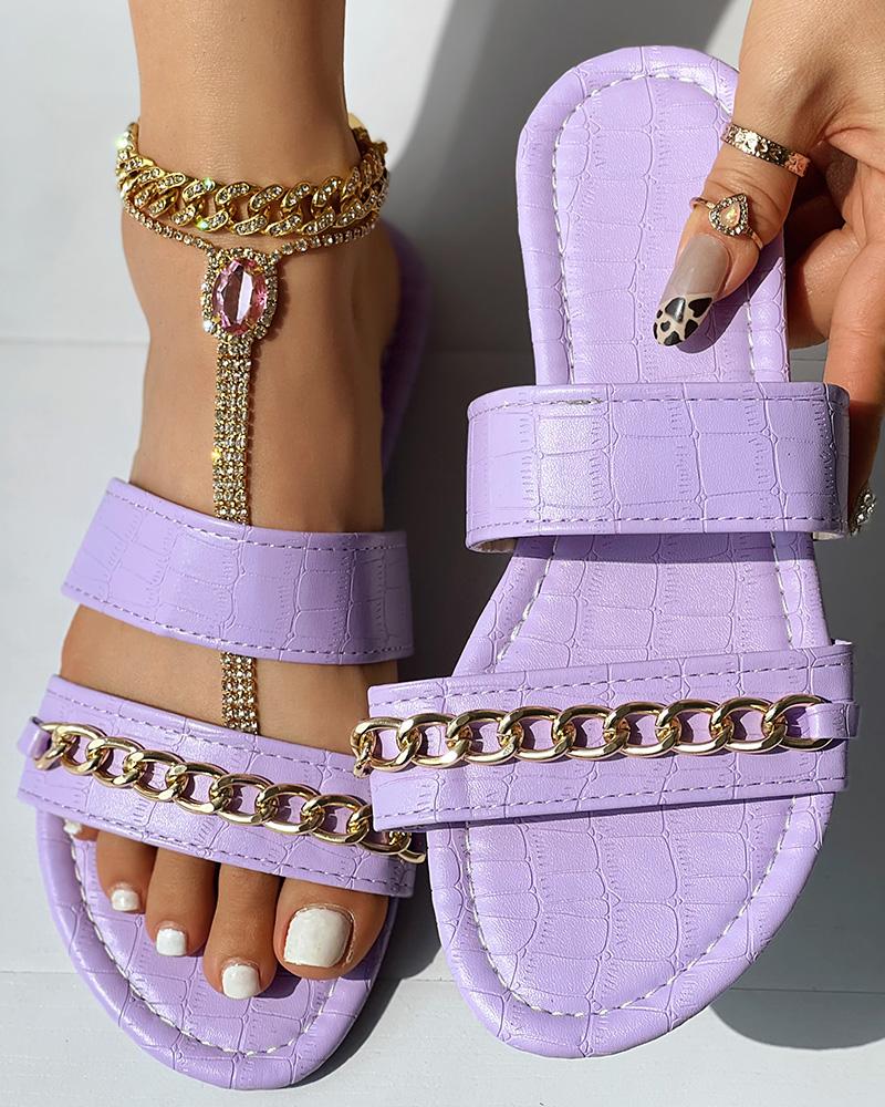 

Double Strap Chain Decor Slippers, Purple