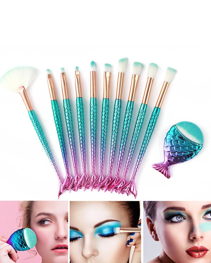 

10PCS Mermaid Handle Makeup Brush Set, Style2