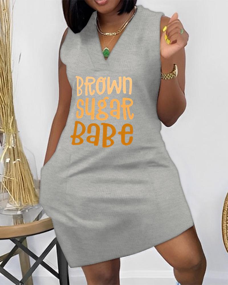 

Brown Sugar Babe Print Sleeveless Casual Dress, Gray