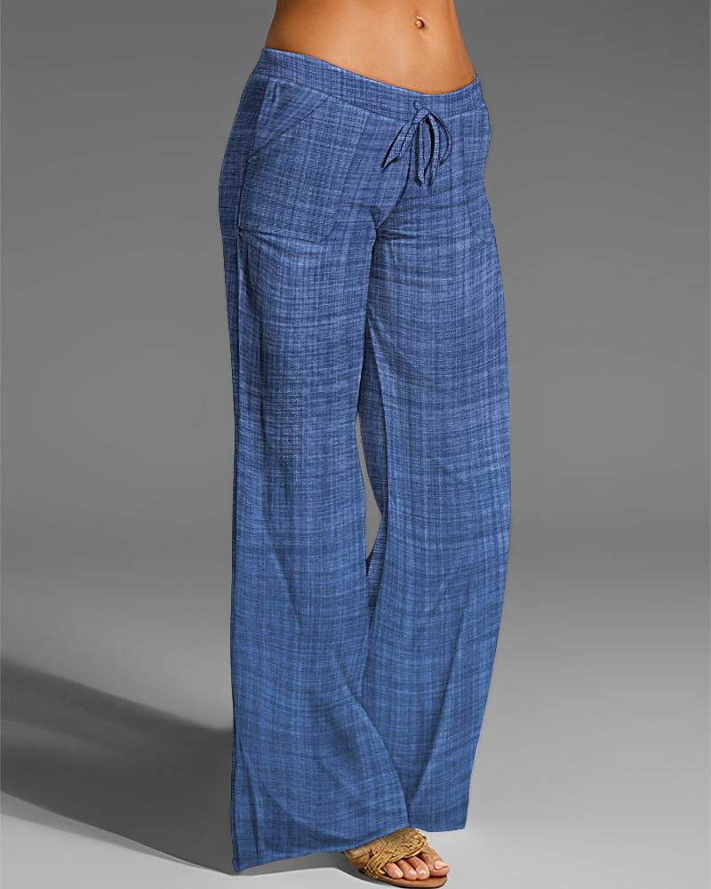 

Drawstring Pocket Design Wide Leg Pants, Blue