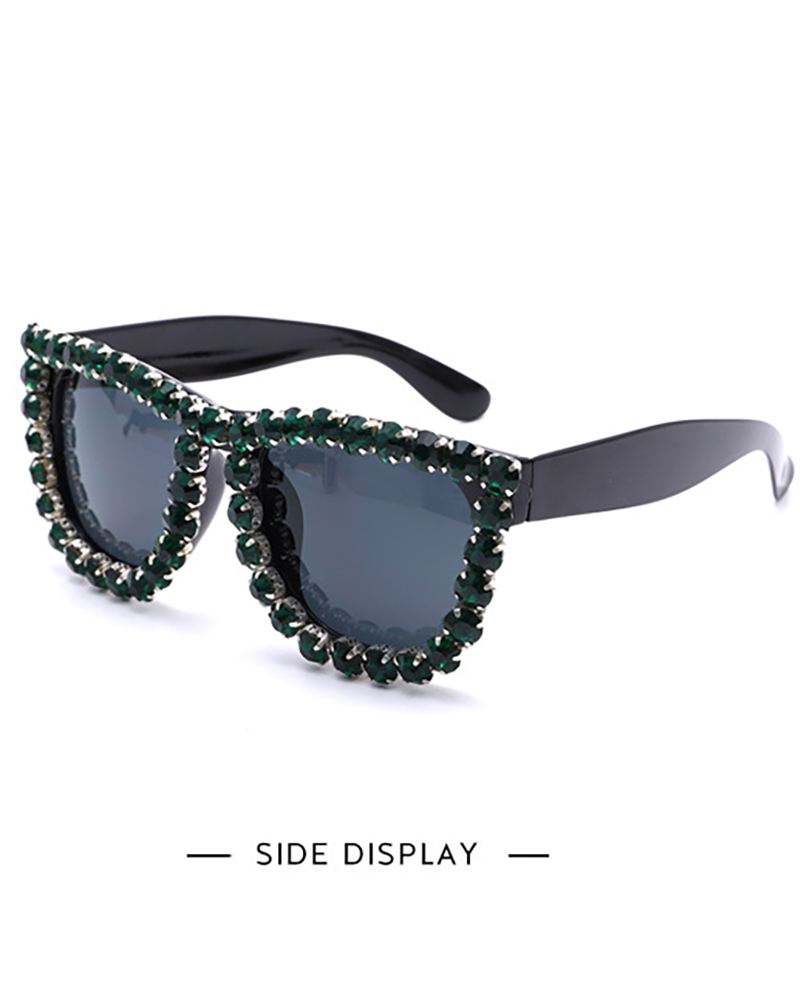 

1Pair Rhinestone Decor Square Frame Sunglasses, Green