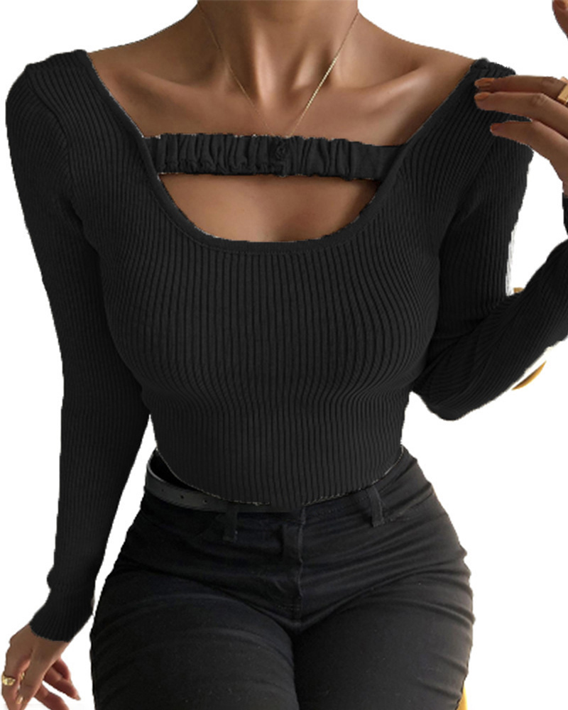 

Long Sleeve Cutout Ruched Skinny Top, Black