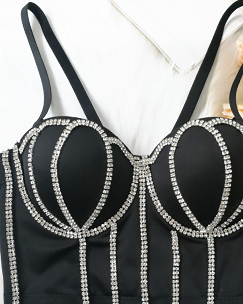 

Studded Sleeveless Corset Crop Top, Black