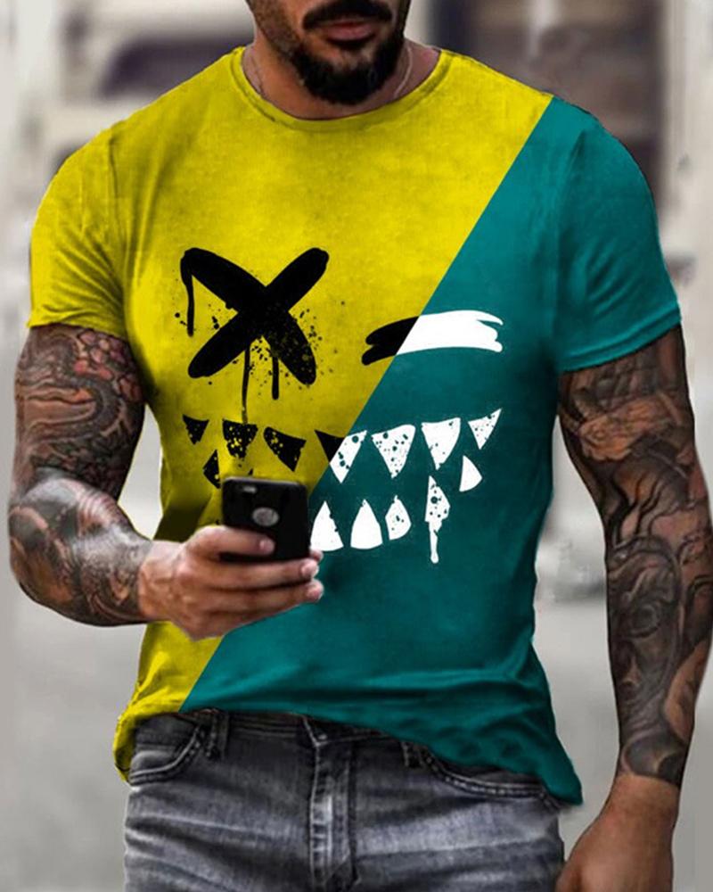 

Graphic Print Short Sleeve Loose T-shirts, Green