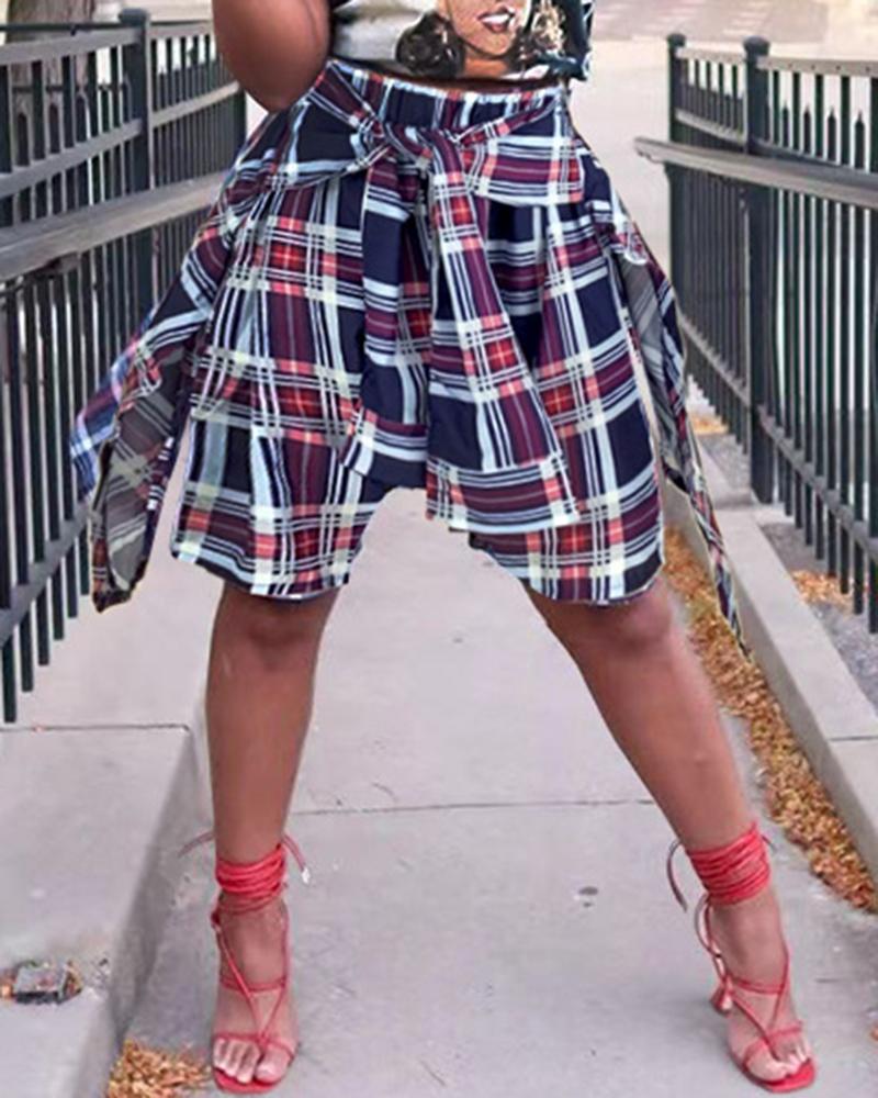 

Plaid Print Fake Two-piece Shorts, Red