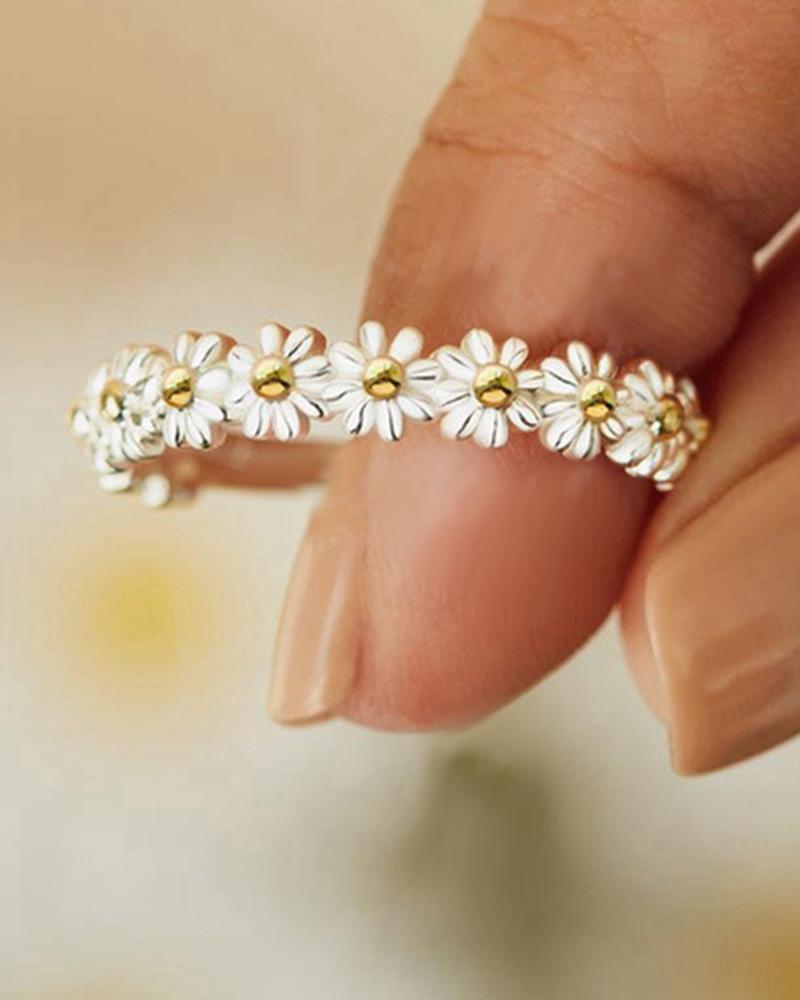 

1pc Daisy Floral Shaped Opening Ring, Silver