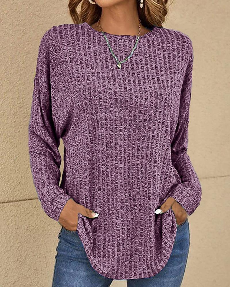 

Round Neck Long Sleeve Casual Top, Purple