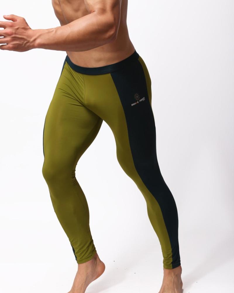 

Colorblock High Elastic Active Pants, Army green