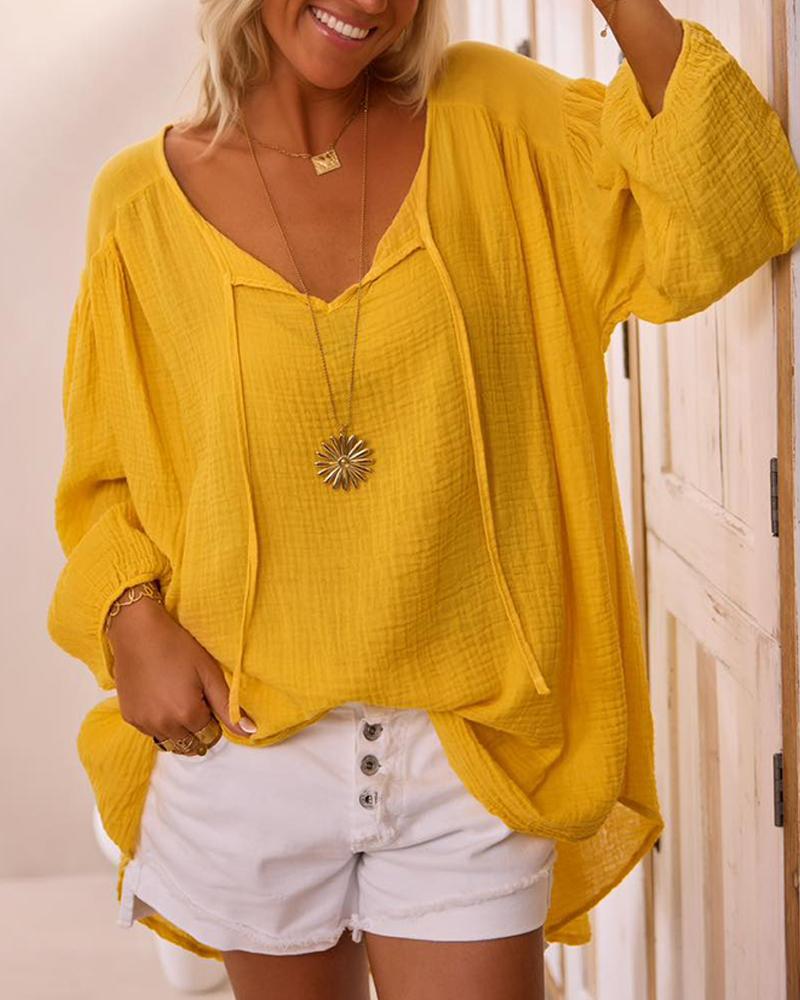 

Tied Detail Dip Hem Top, Yellow