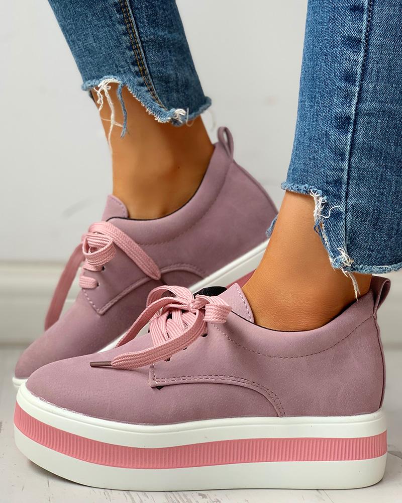 

Colorblock Casual Platform Lace-Up Sneakers, Pink