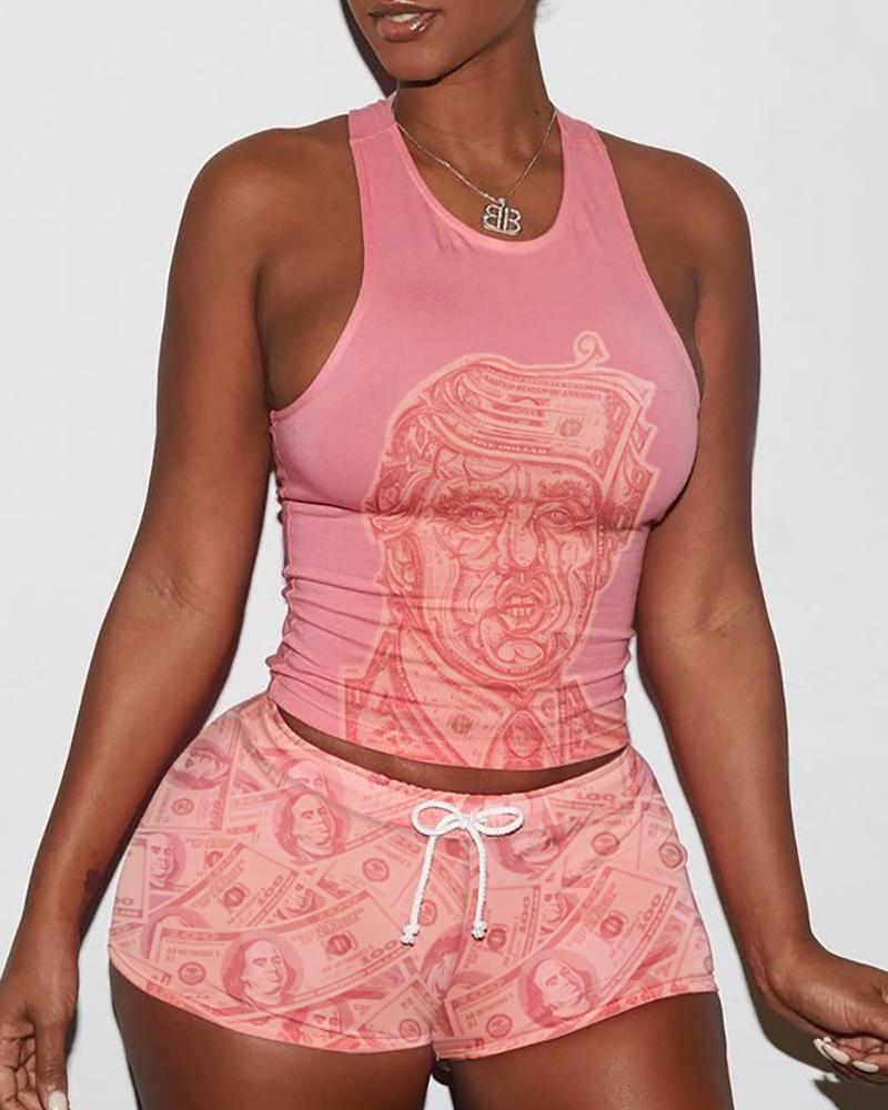 

Gold Printing Sports Suit Two-piece Suit, Pink